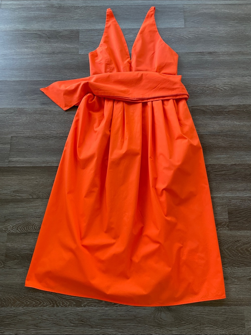 Shein Bright Orange Maxi Dress Deep V-Neck with Waist Sash